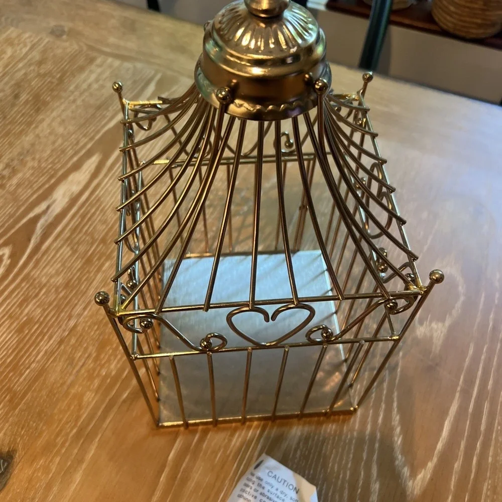 Vintage Home Interiors Gold Tone Metal Faux Bird Cage Decor Heart 16x7x7